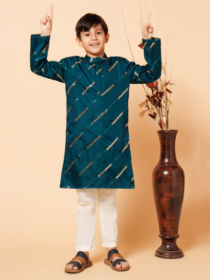 Piccolo Boys Green with Buti work Kurta Pyjama set