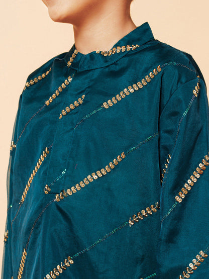 Piccolo Boys Green with Buti work Kurta Pyjama set