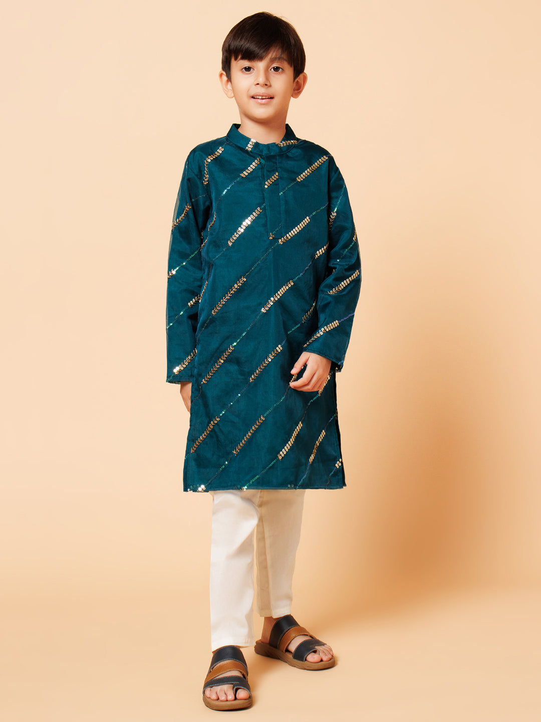 Piccolo Boys Green with Buti work Kurta Pyjama set