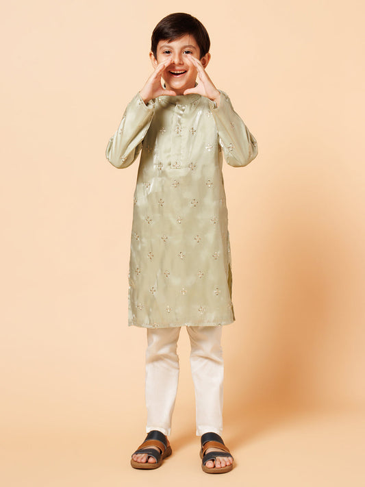 Piccolo Boys Green Tissue Kurta Pyjama set