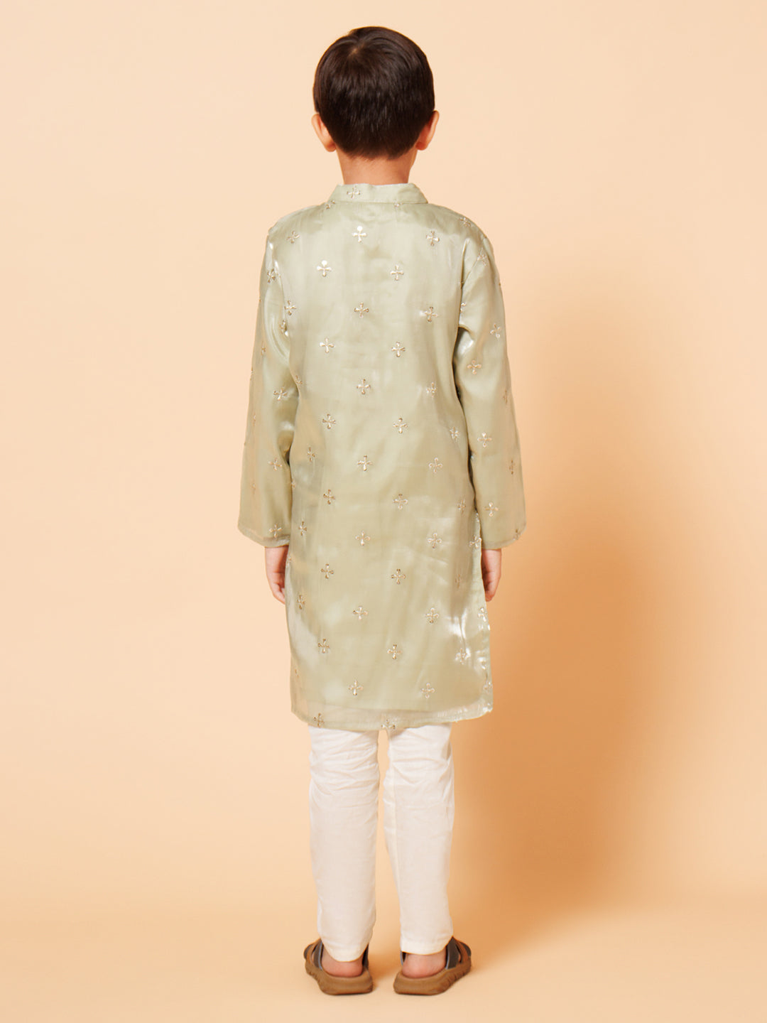 Piccolo Boys Green Tissue Kurta Pyjama set