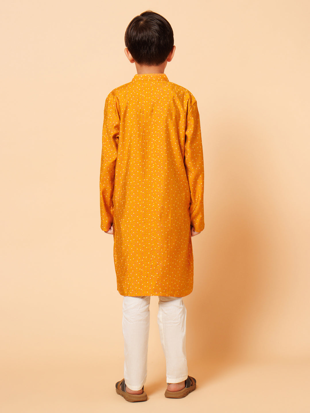 Piccolo Boys Yellow Bandhani print Kurta Pyjama set