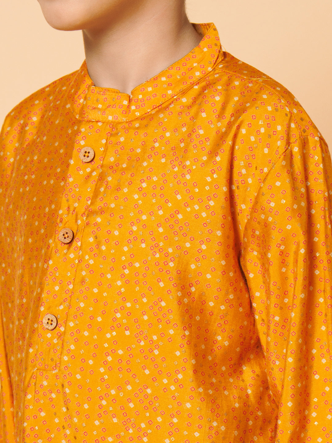 Piccolo Boys Yellow Bandhani print Kurta Pyjama set
