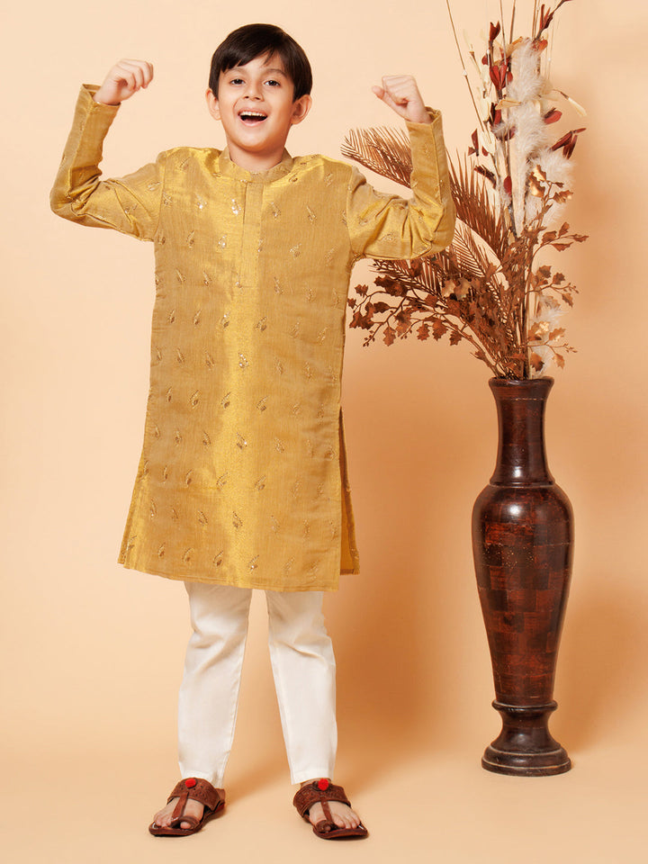 Piccolo Boys Golden With Buti Kurta Pyjama set