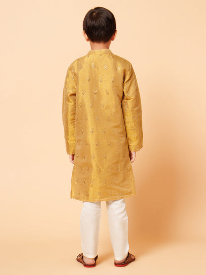 Piccolo Boys Golden With Buti Kurta Pyjama set