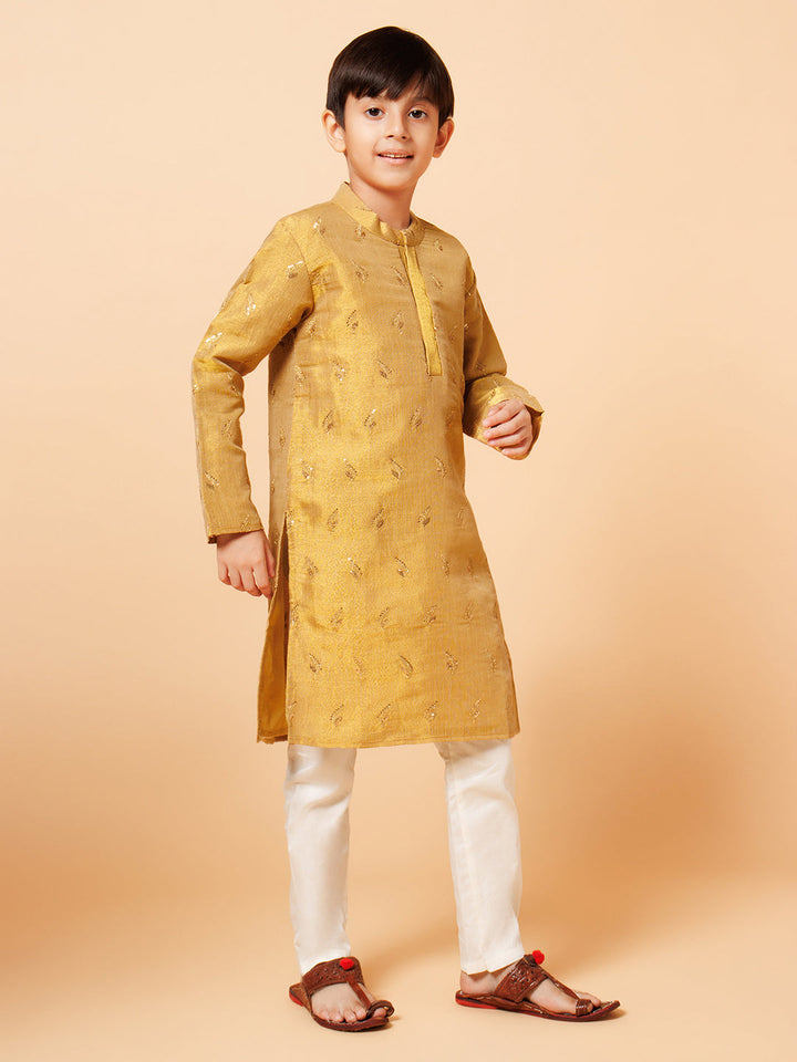 Boys Tissue Gold Embroidered Kurta Pyjama Set