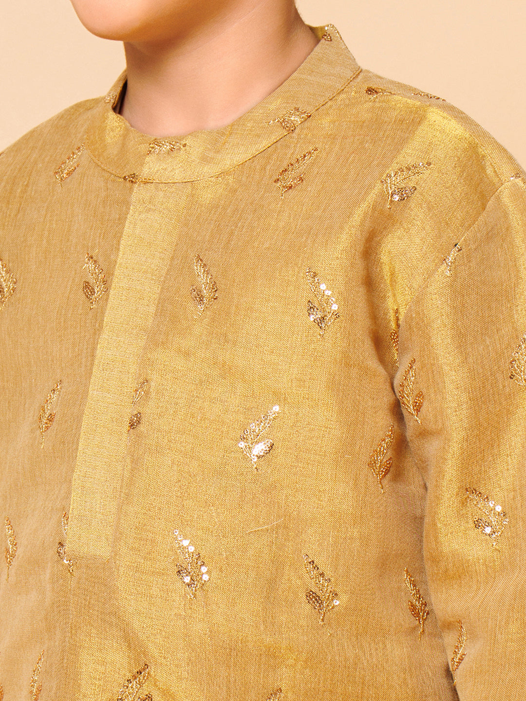 Piccolo Boys Golden With Buti Kurta Pyjama set
