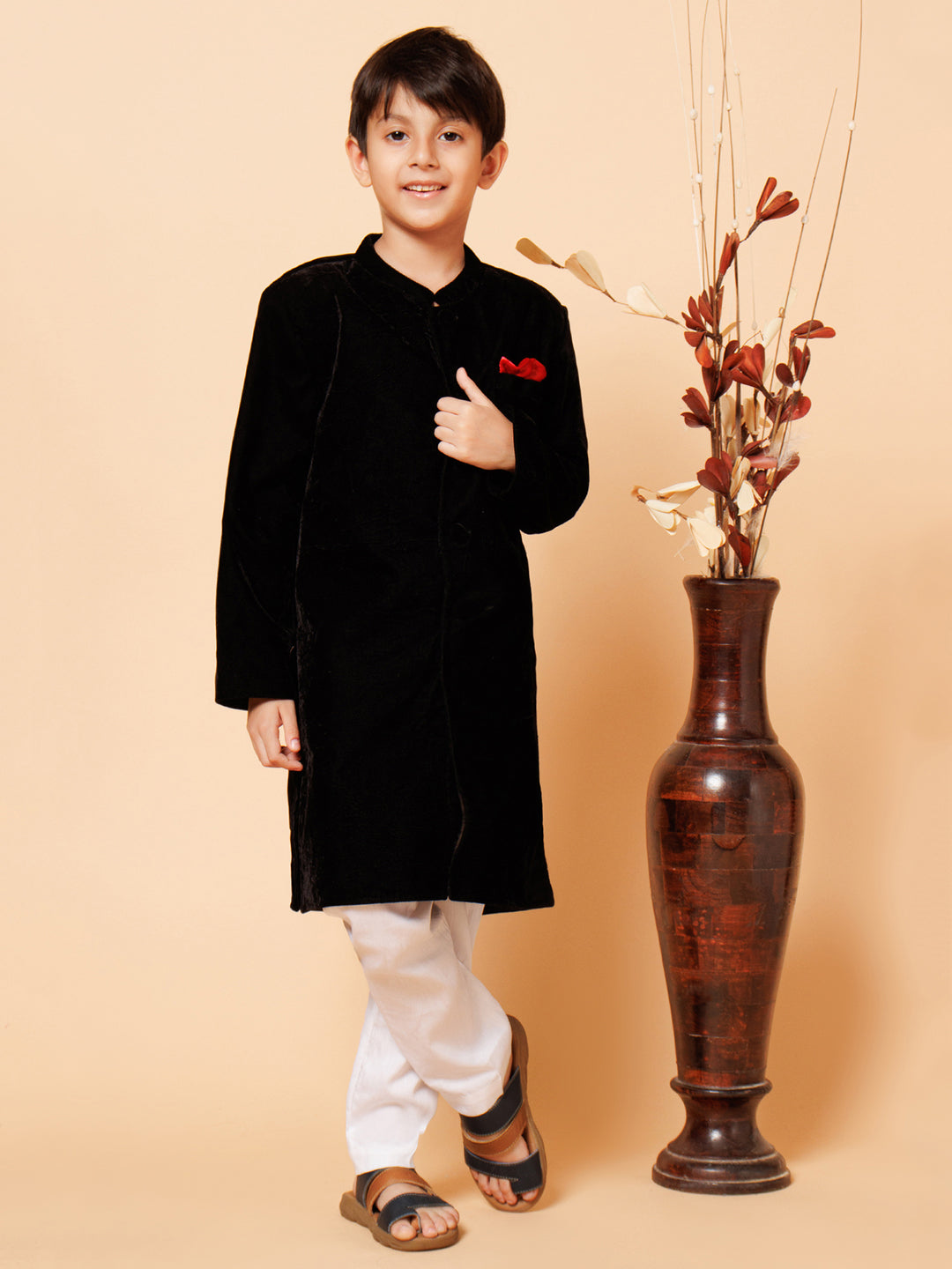 Piccolo Boys Black Velvet Sherwani Set