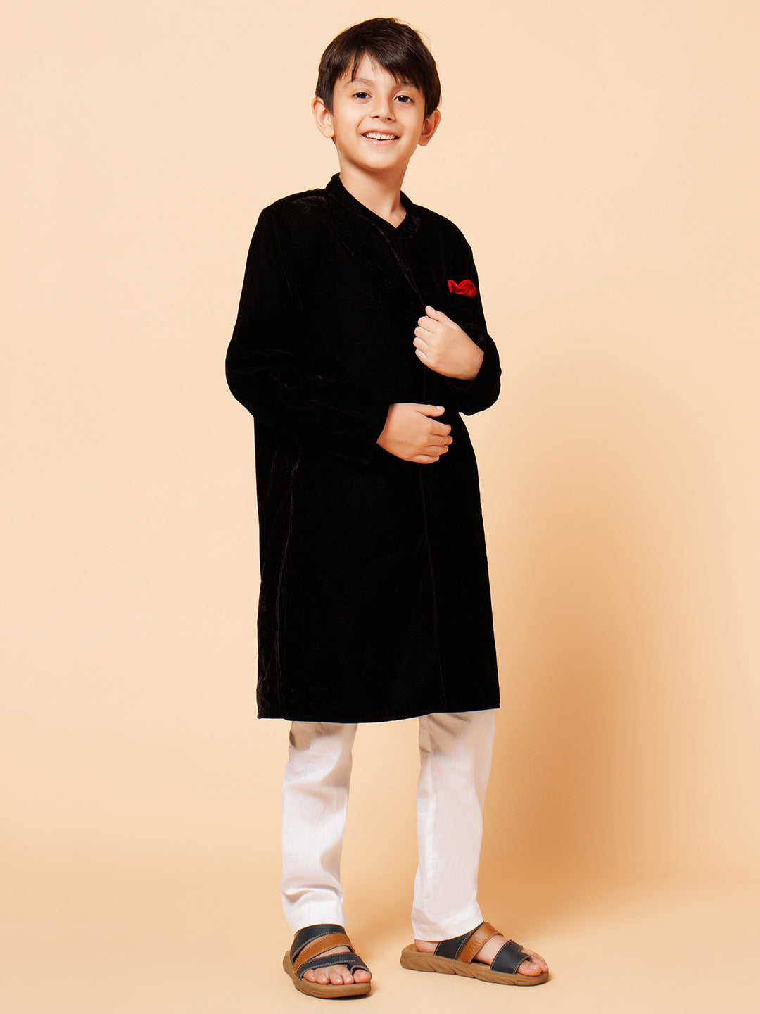 Piccolo Boys Black Velvet Sherwani Set