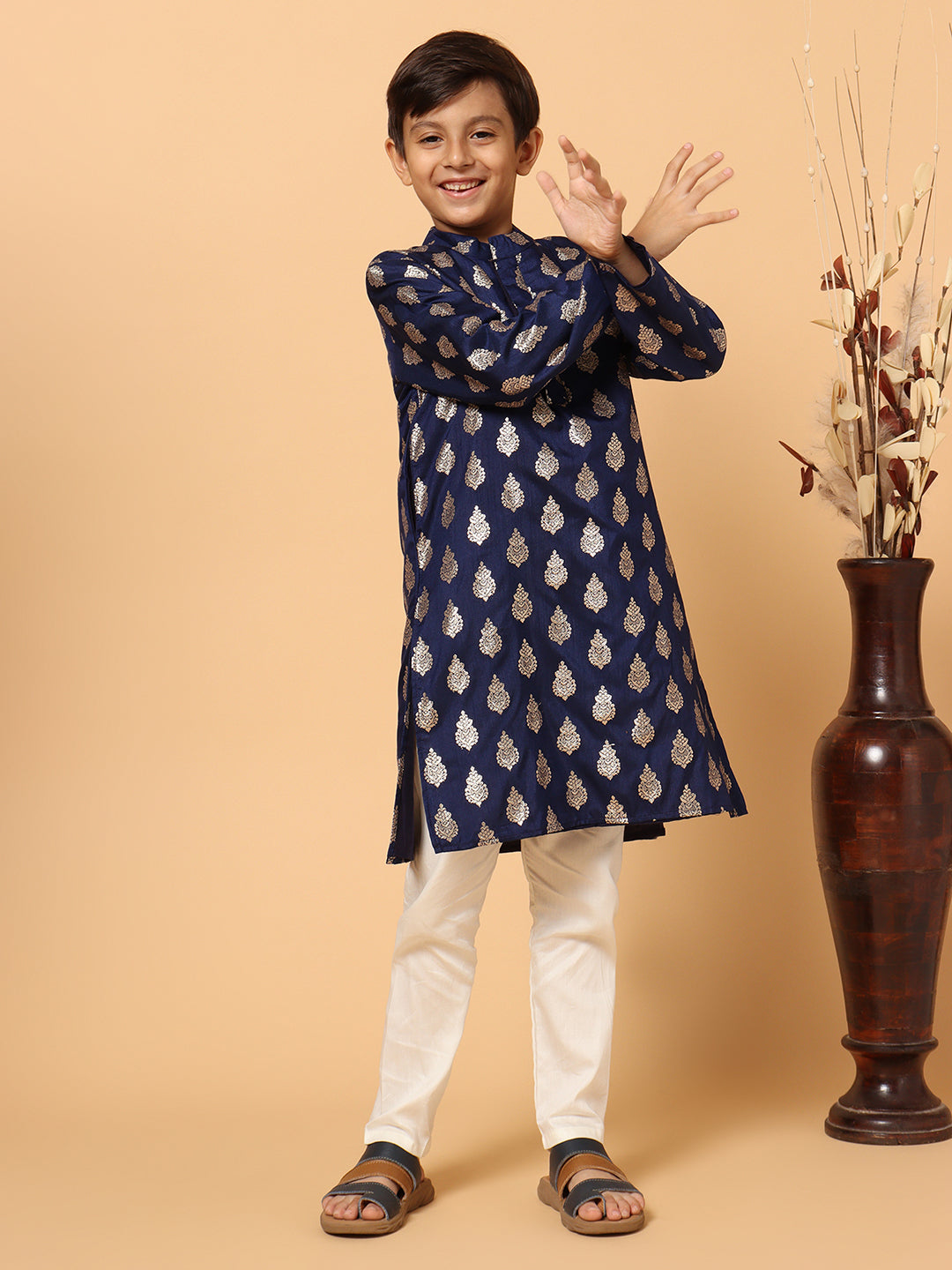 Piccolo Boys Blue Jama Print Kurta Pyjama set