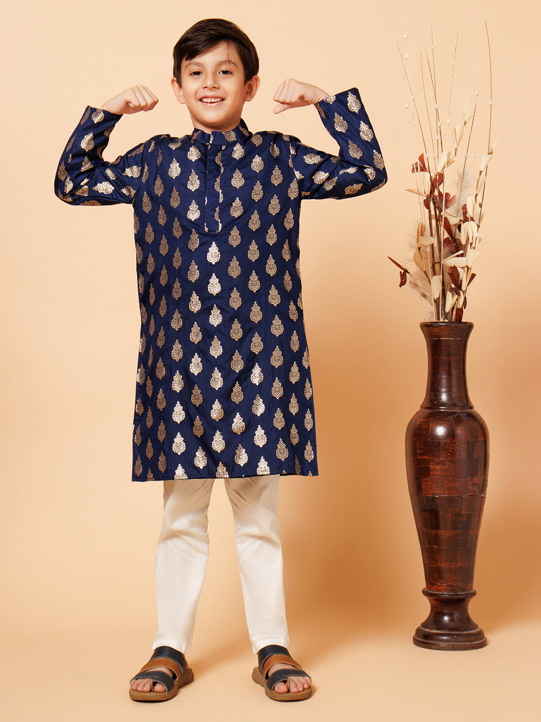 Piccolo Boys Blue Jama Print Kurta Pyjama set