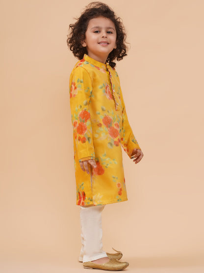 Boys Floral Printed Straight Kurta with Pyjamas