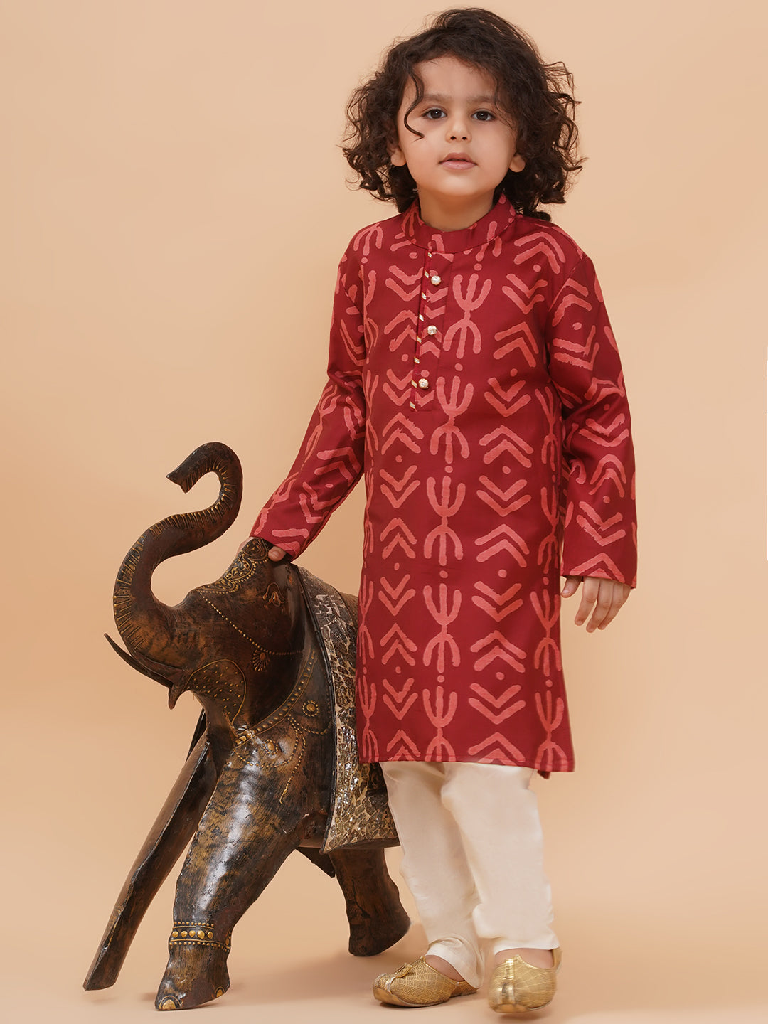 Boys Pure Cotton Geometric Print Straight Kurta with Pyjamas
