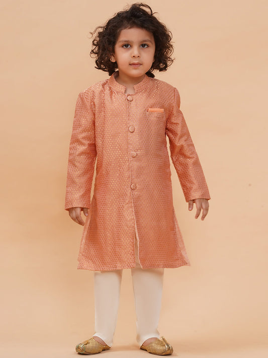 Boys Geometric Woven Design Pure Silk Kurta with Pyjamas