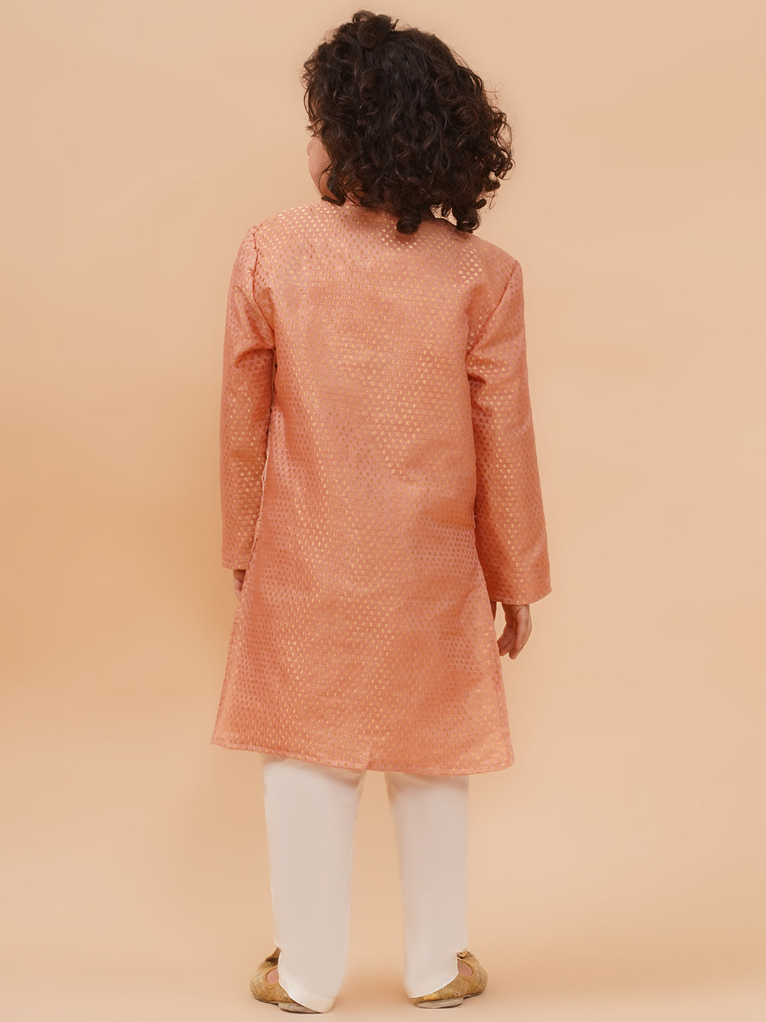 Boys Geometric Woven Design Pure Silk Kurta with Pyjamas