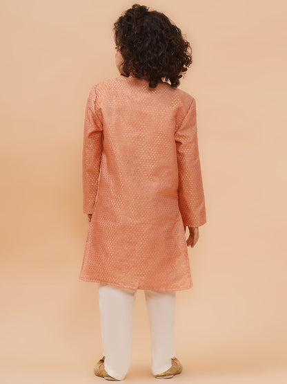 Boys Geometric Woven Design Pure Silk Kurta with Pyjamas