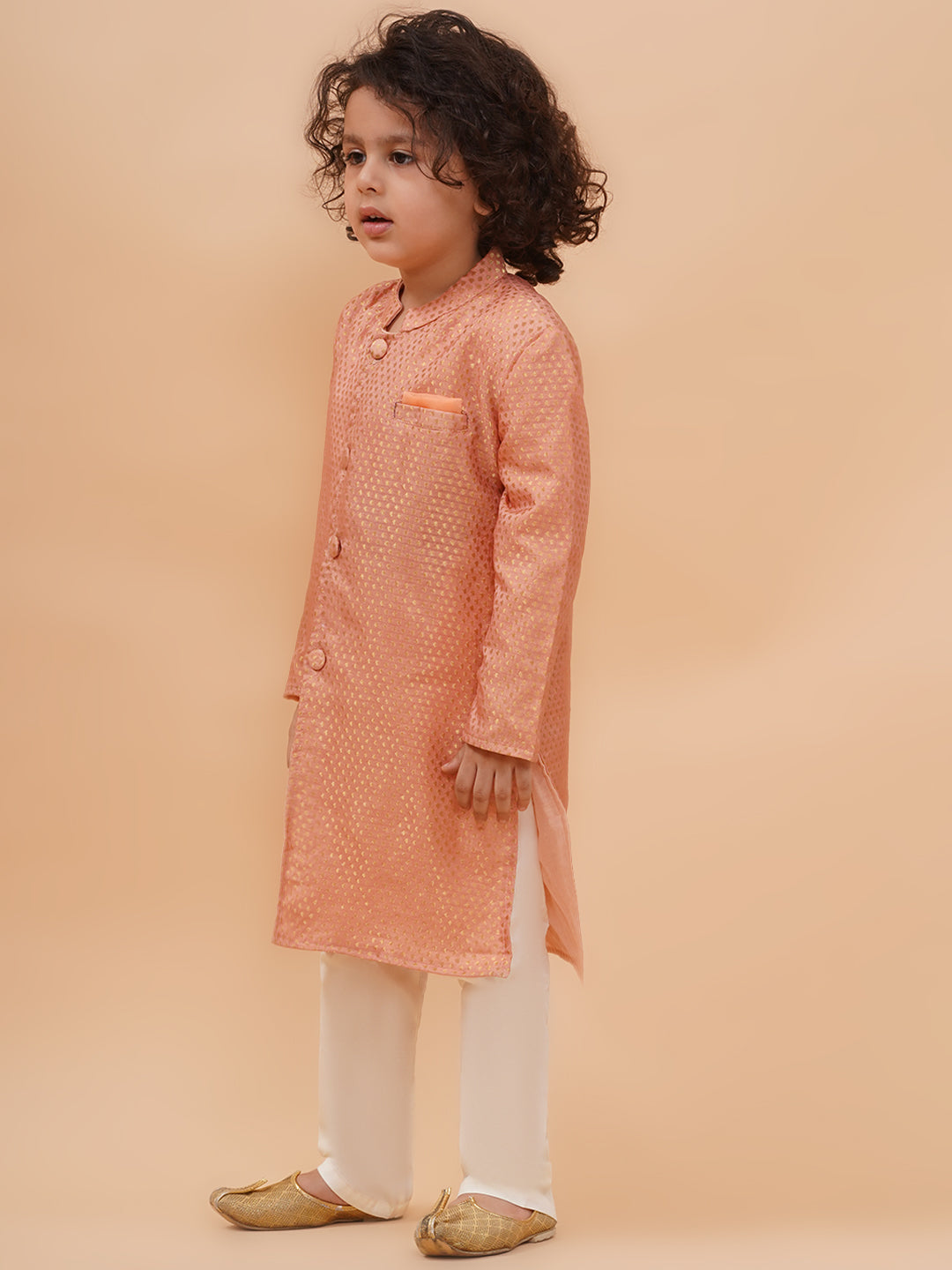 Boys Geometric Woven Design Pure Silk Kurta with Pyjamas