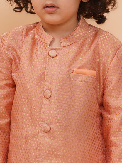 Boys Geometric Woven Design Pure Silk Kurta with Pyjamas