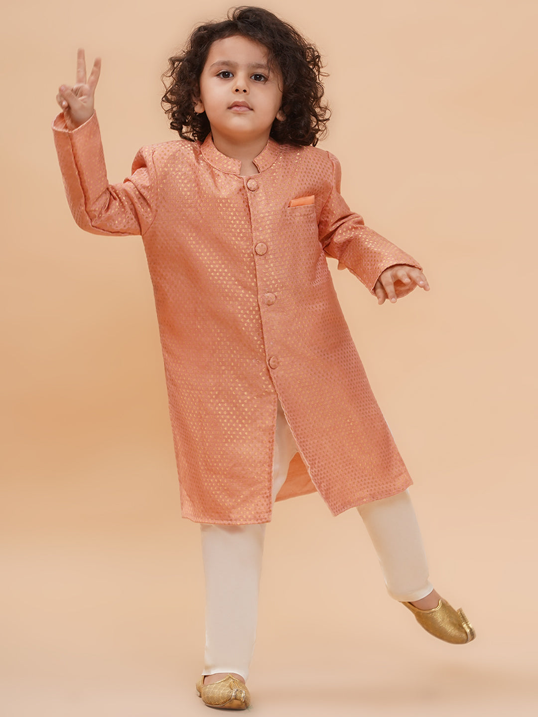 Boys Geometric Woven Design Pure Silk Kurta with Pyjamas