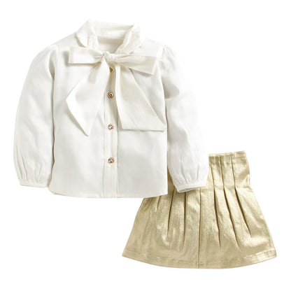 White Full Sleeve Top with Plated Skirt