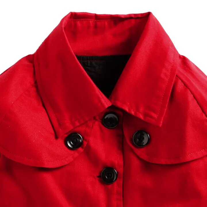Collar Neck Solid Trench Coat with Attached Buttons - Red