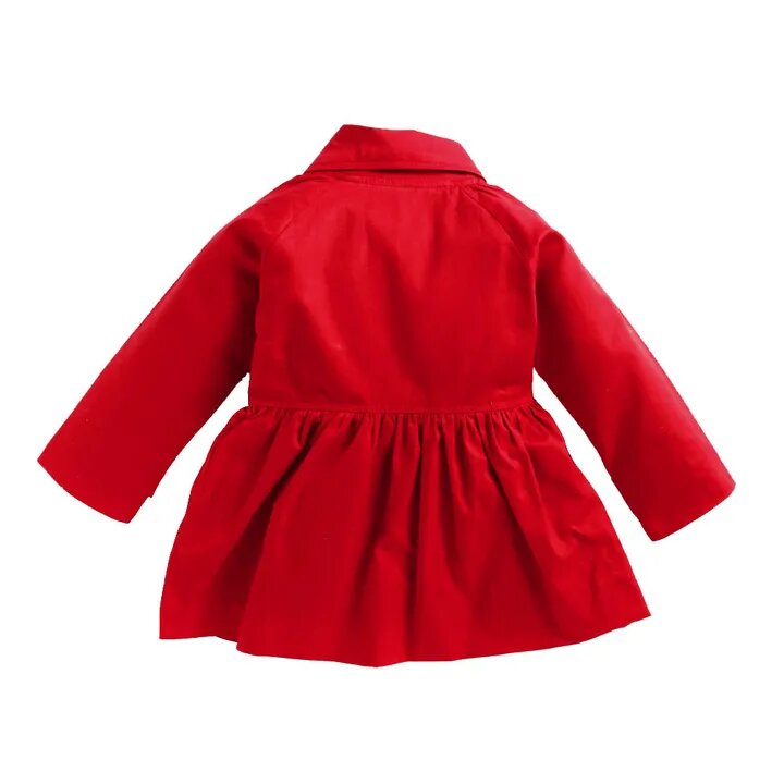Collar Neck Solid Trench Coat with Attached Buttons - Red