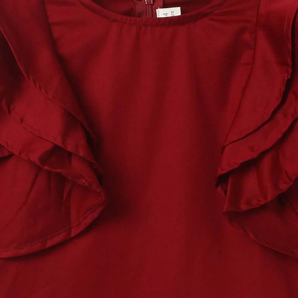 Shoulder Frilled Casual Dress - Maroon
