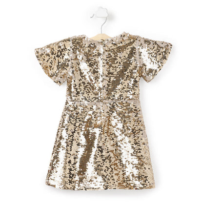 Sequin Half Sleeves Golden Party Dress