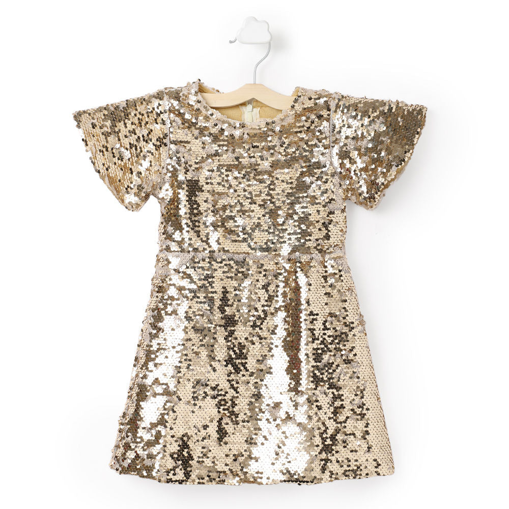 Sequin Half Sleeves Golden Party Dress