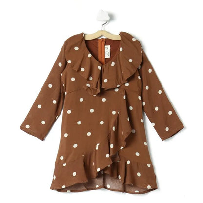 Polka Dots Printed Casual Dress - Brown