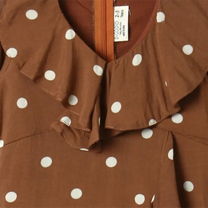 Polka Dots Printed Casual Dress - Brown