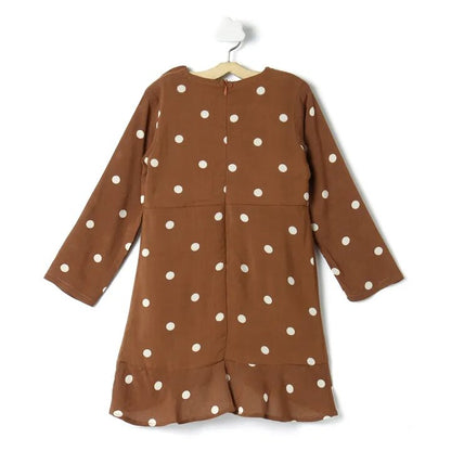 Polka Dots Printed Casual Dress - Brown
