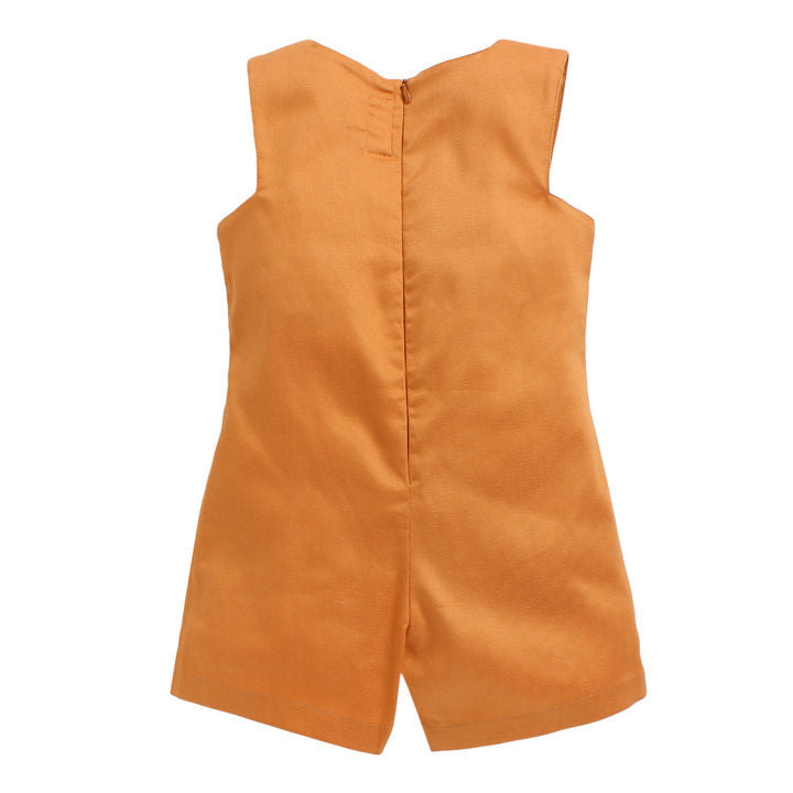 Solid Sleeveless Orange Romper