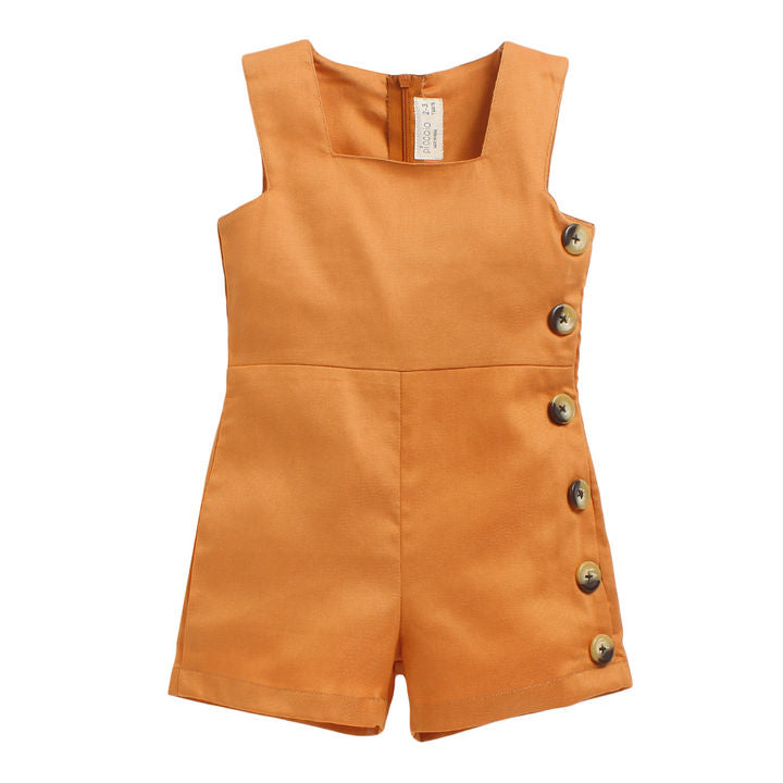 Solid Sleeveless Orange Romper
