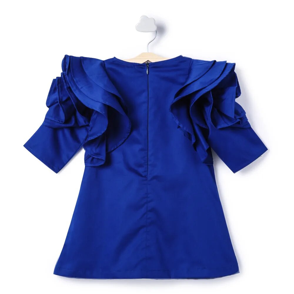 Shoulder Frilled Casual Dress - Royal Blue
