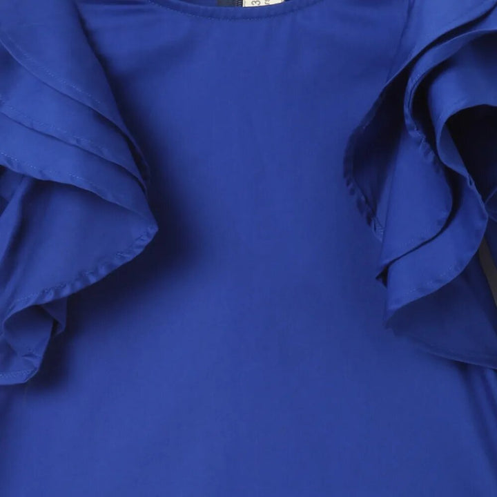 Shoulder Frilled Casual Dress - Royal Blue