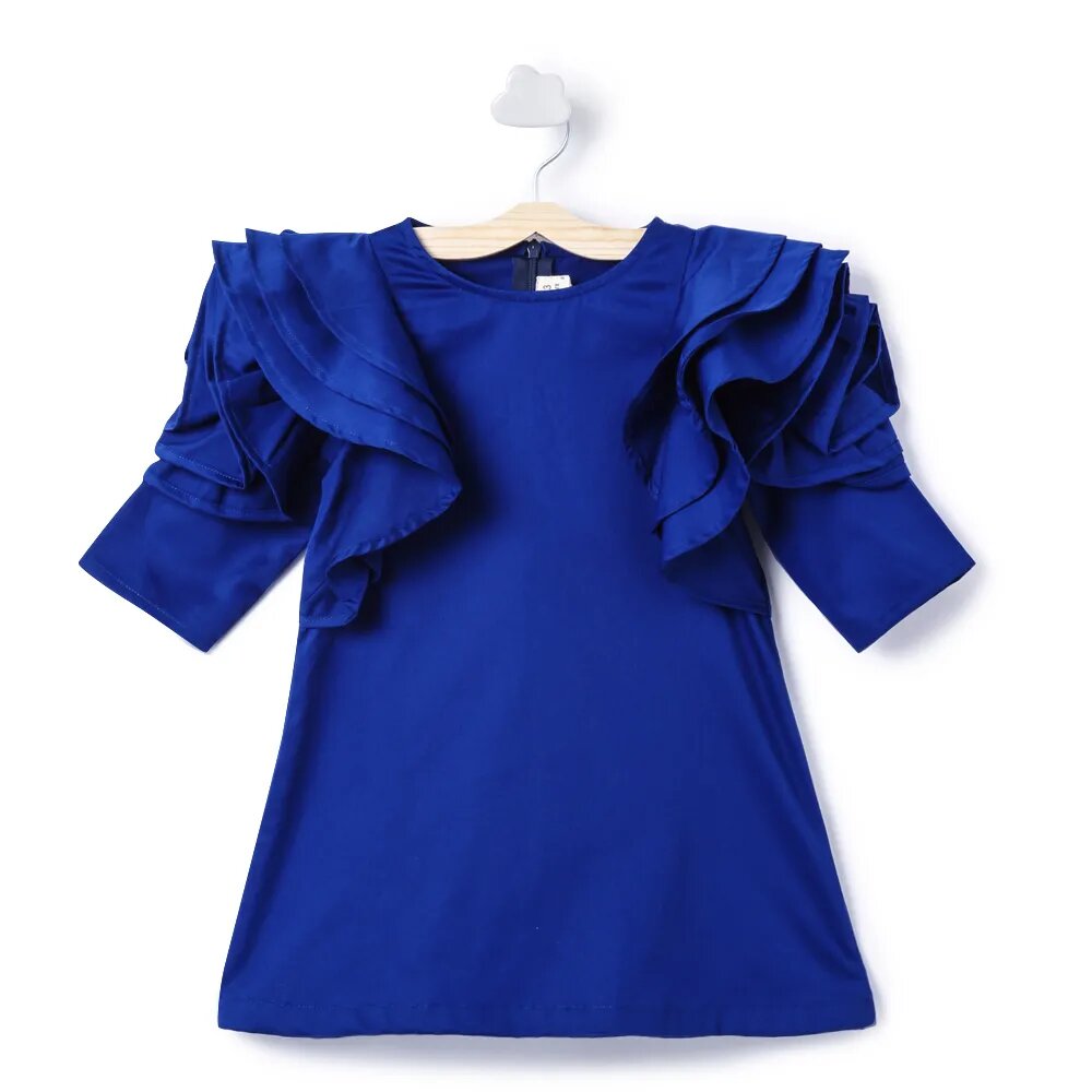 Shoulder Frilled Casual Dress - Royal Blue