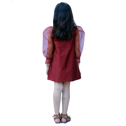 Maroon Bow Applique Full Sleeve Dress