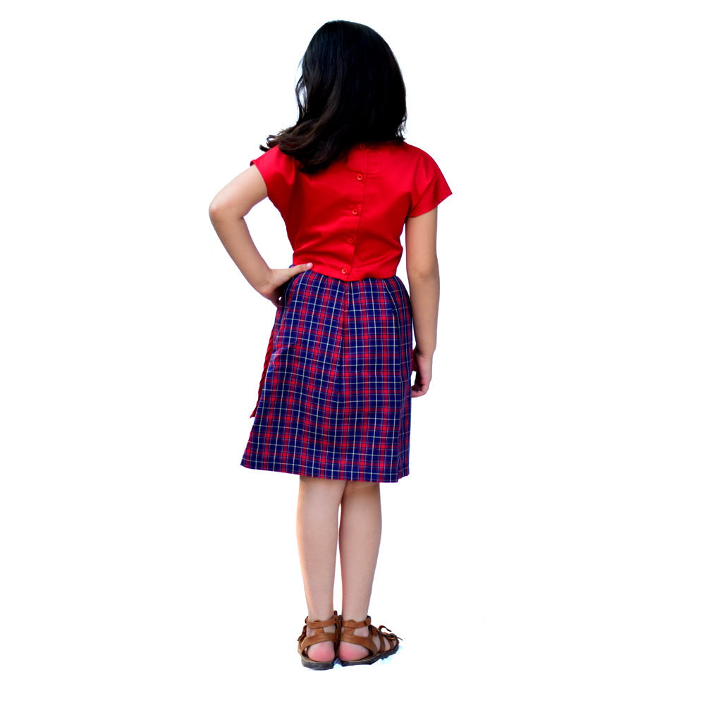 Girls Red top and plaid Skirt