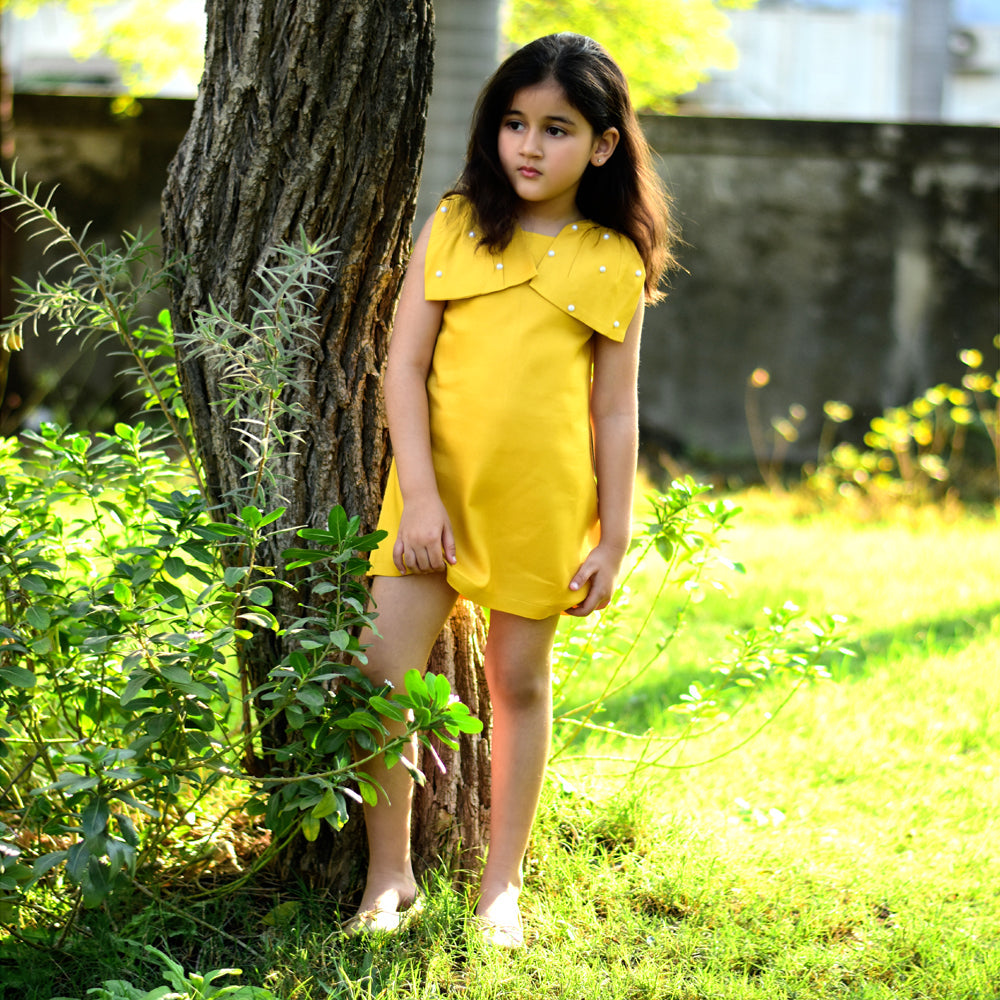 Yellow Frill Half Sleeve Dress