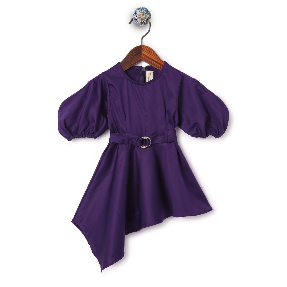 Purple stylish ballon sleeves dress