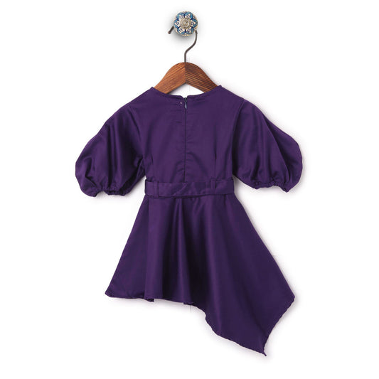 Purple stylish ballon sleeves dress