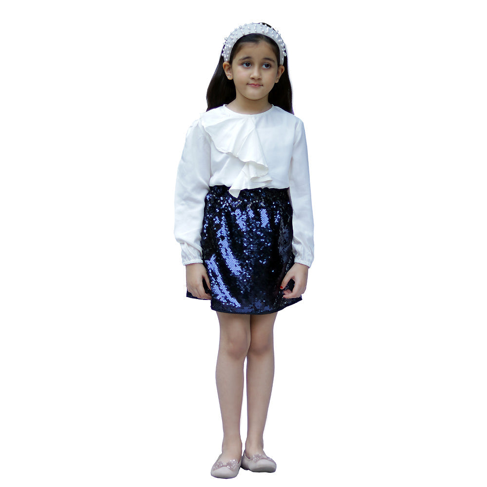 Girls Party Wear Sequin Skirt And Ruffle Top Set