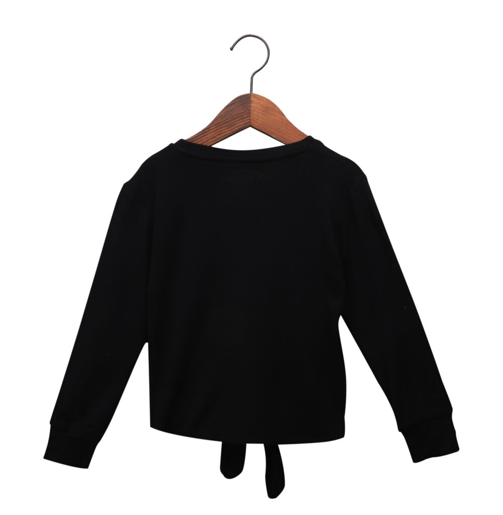 Hot Pink Foil Pleated Skirt With Balck Knot Full Sleeves Top