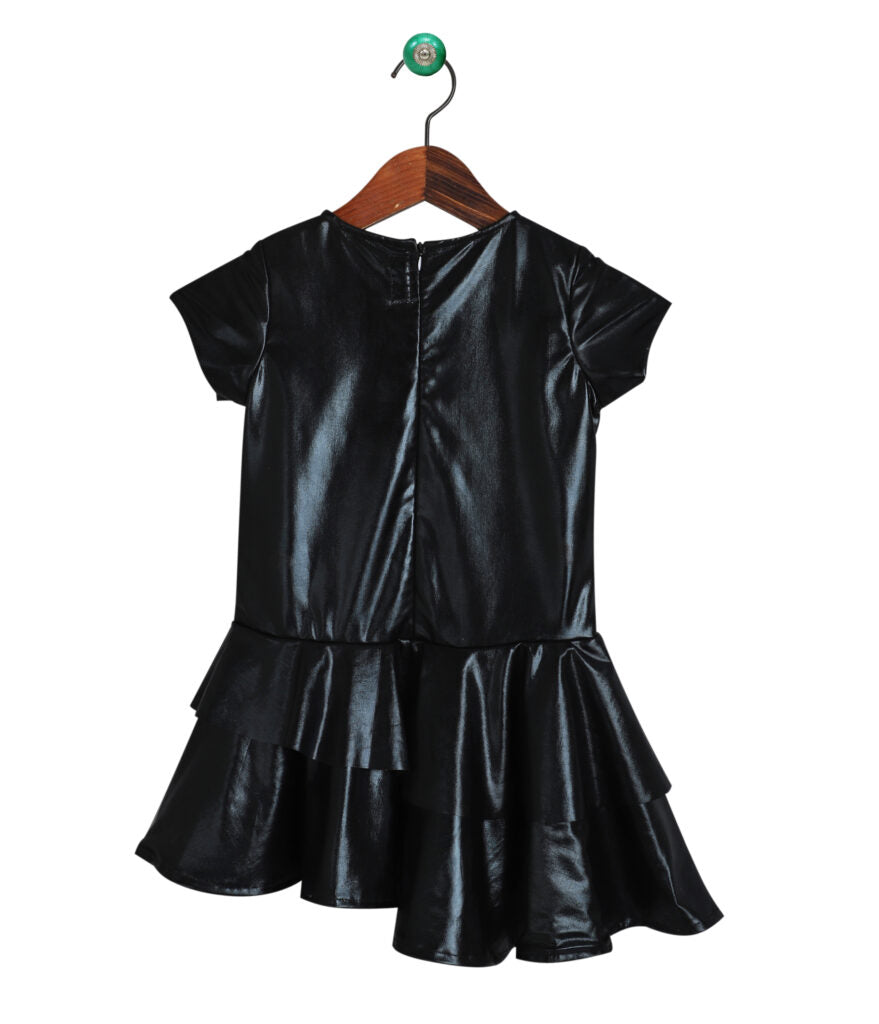 Faux Leather Layered Aysmmetric Dress