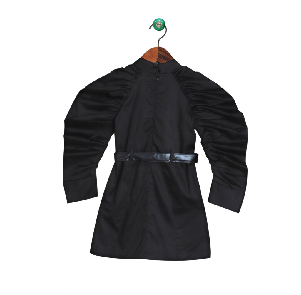 Black Puff Sleeves Dress With Belt
