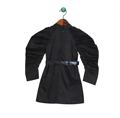 Black Puff Sleeves Dress With Belt