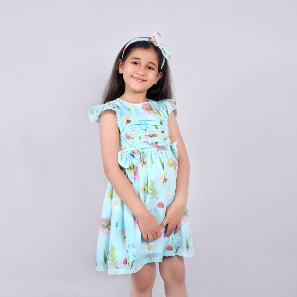 Green Floral Dress with Hairband