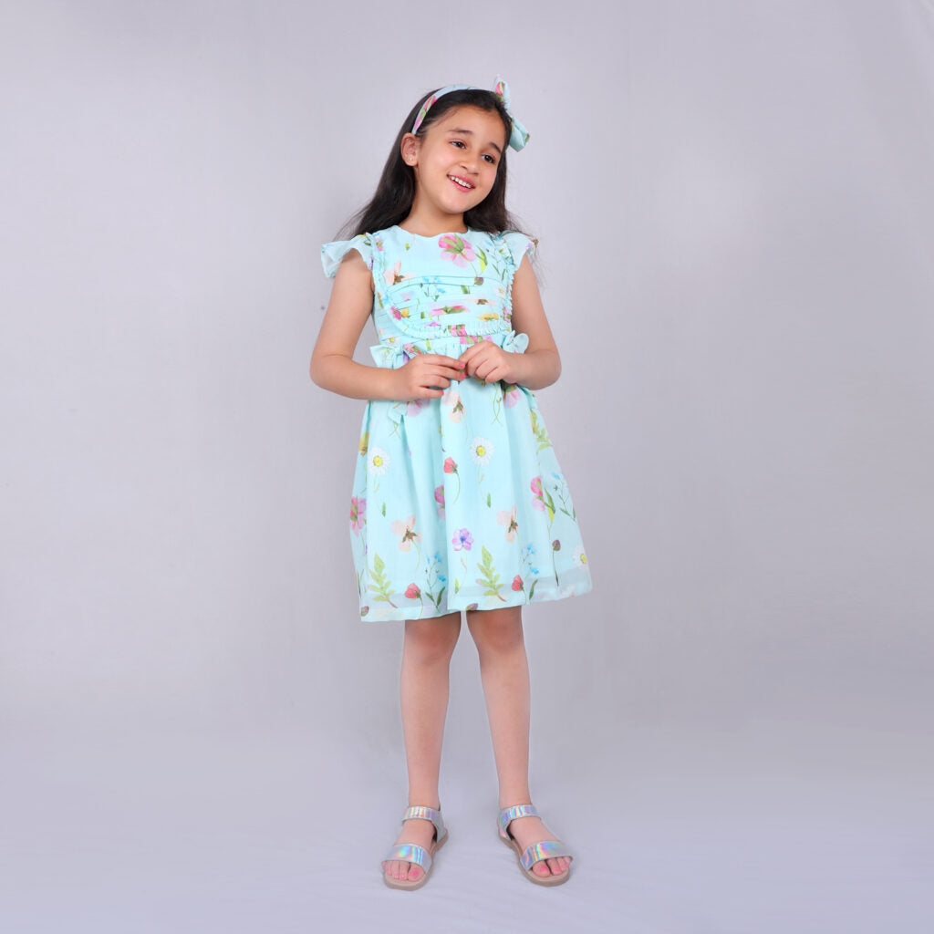 Green Floral Dress with Hairband