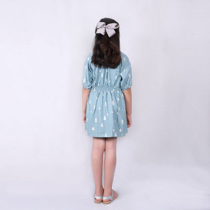 Green Full Sleeves All Over Printed Dress